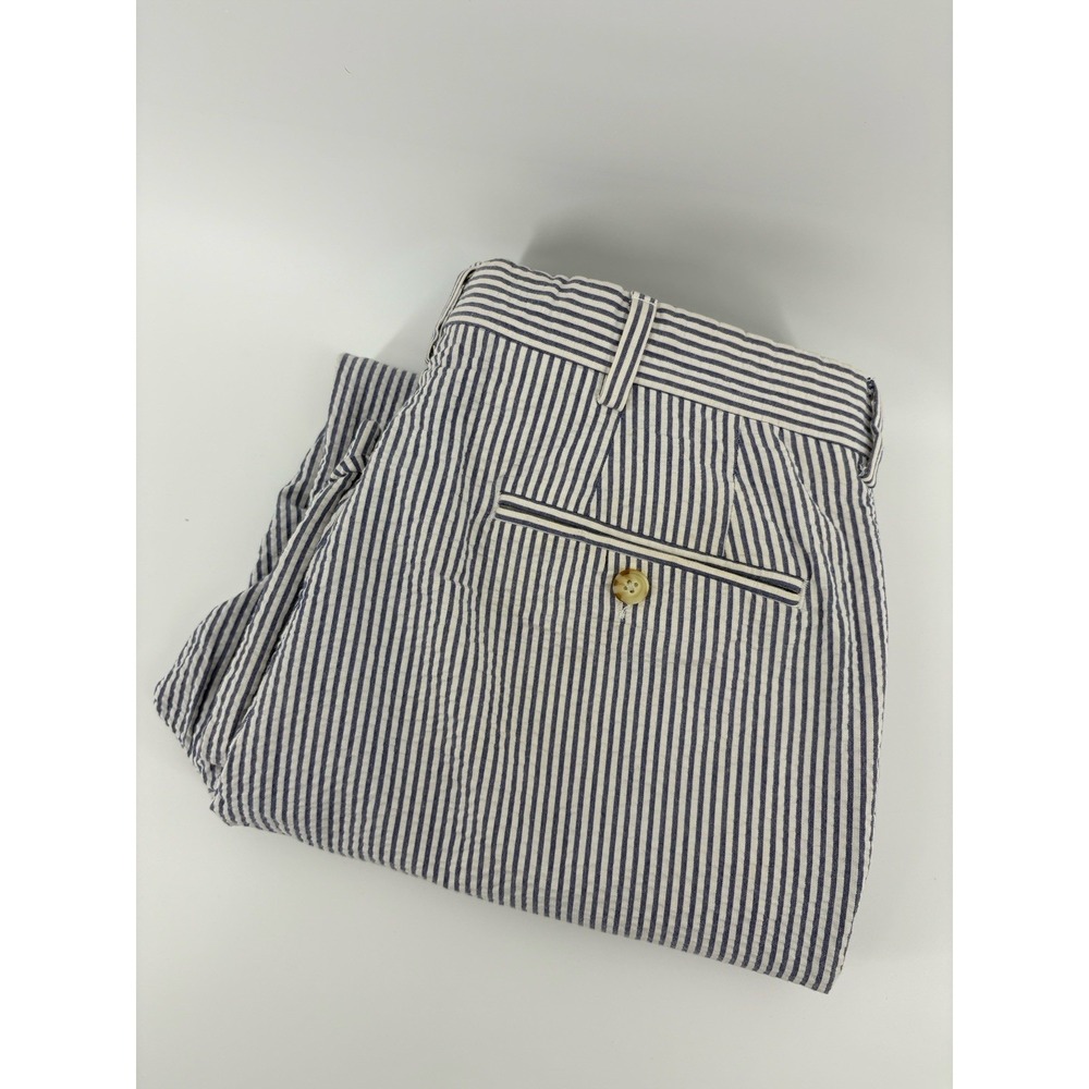 Charleston Khaki By Berle Blue Striped Seersucker Cuffed Chino Pants Sz 33 x 29